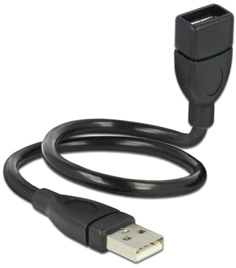 DeLOCK 83498, Formbar USB-kabel, USB Typ A ha - ho, 0,35m, svart i gruppen Datautstyr / Kabler og adaptere / USB / USB-A / Kabler hos TP E-commerce Nordic AB (38-53165)