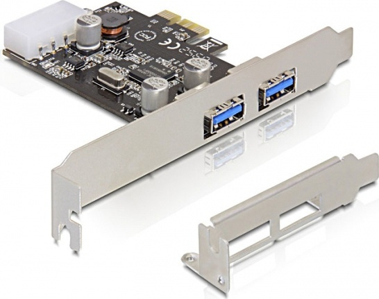 DeLOCK PCIe x1 kort, USB 3.0, 2xTyp A portar(2 ext), molex-ström i gruppen Datautstyr / Nettverk / Nettverkskort / PCI Express hos TP E-commerce Nordic AB (38-61492)