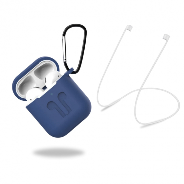 Skyddsfodral i silikon med hörlursband och hänge till Apple Airpods, Mörkblå i gruppen Elektronikk / Lyd & Bilde / Hodetelefoner & Tilbehør / Tilbehør hos TP E-commerce Nordic AB (38-97537)