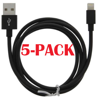 5-PACK Cable USB-A - Lightning 2.4A, 1m, Black i gruppen SMARTTELEFON & NETTBRETT / Ladere og Kabler / Kabler / Kabler Lightning hos TP E-commerce Nordic AB (A22407PKT5)