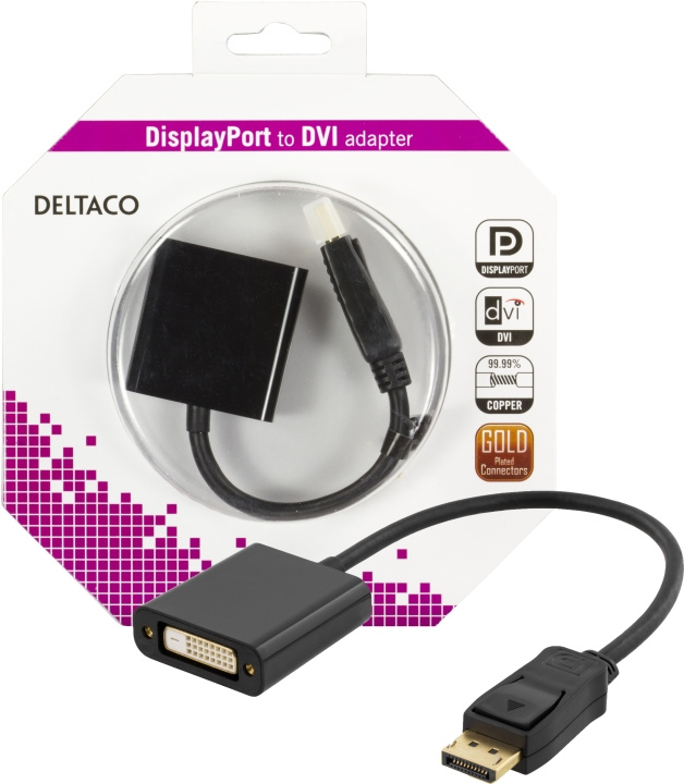 DELTACO DisplayPort til DVI-D singlelink adapter, 0,2m, ha - hu, sva i gruppen Datautstyr / Kabler og adaptere / DVI / Adaptere hos TP E-commerce Nordic AB (C17848)