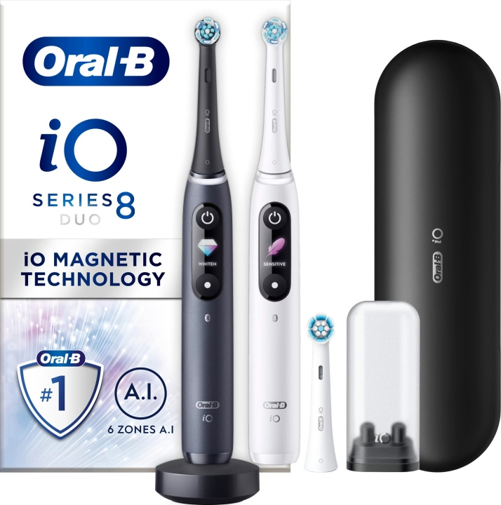 Oral B iO Series 8 Duo Pack - elektrisk tandborste, vit /svart i gruppen HELSE OG SKJØNNHET / Munnpleie / Elektriske tannbørster hos TP E-commerce Nordic AB (C57803)