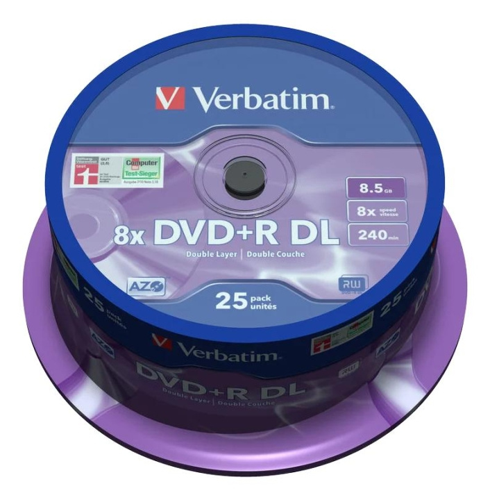 Verbatim DVD+R DL, 8x, 8.56GB/240min, 35-pack spindel, matt silver i gruppen Elektronikk / Lagringsmedia / CD/DVD/BD-plater / DVD+R hos TP E-commerce Nordic AB (C65237)