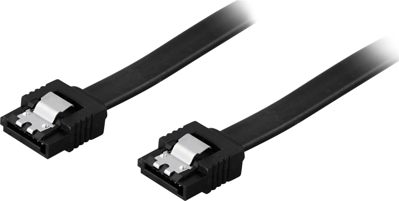 DELTACO SATA-kabel, SATA 6Gb/s, lÕs-clips, rett - rett, 0,3m,svart