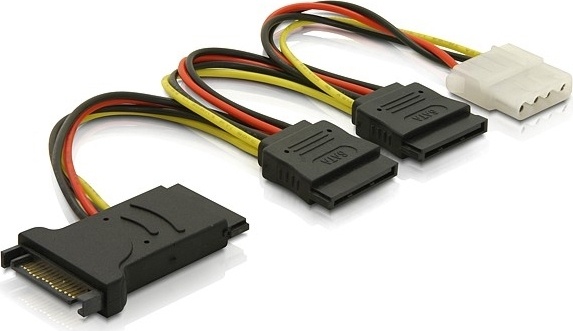 DELTACO Y-strømadapter 15-pin SATA-strøm & 4-pin, 3xSATA, 1xIDE, 15