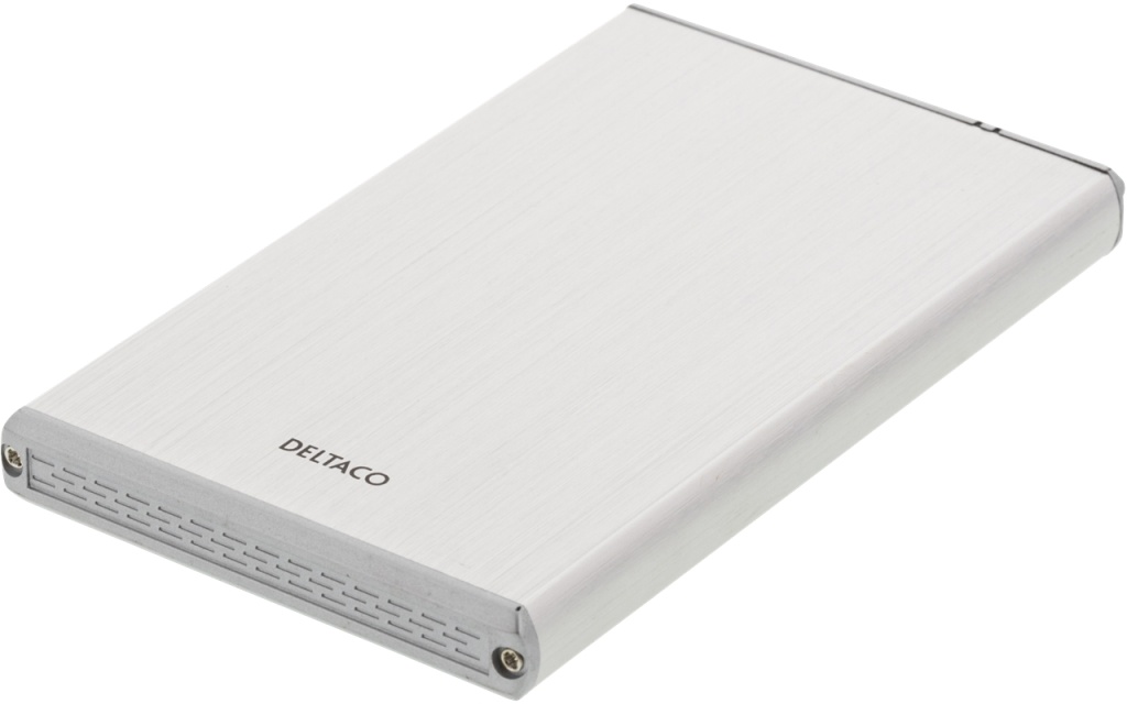 DELTACO eksternt kabinett for 1x2,5 SATA 6Gb/s-harddisk, USB3, sølv