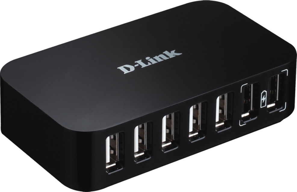 D-Link USB 2.0-hub 7 porter, med strømadapter (DUB-H7)