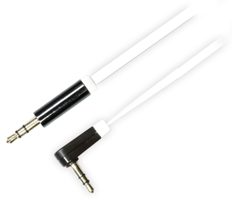 DELTACO ljudkabel, vinklad 3,5mm hane till 3,5mm hane, 1m, vit