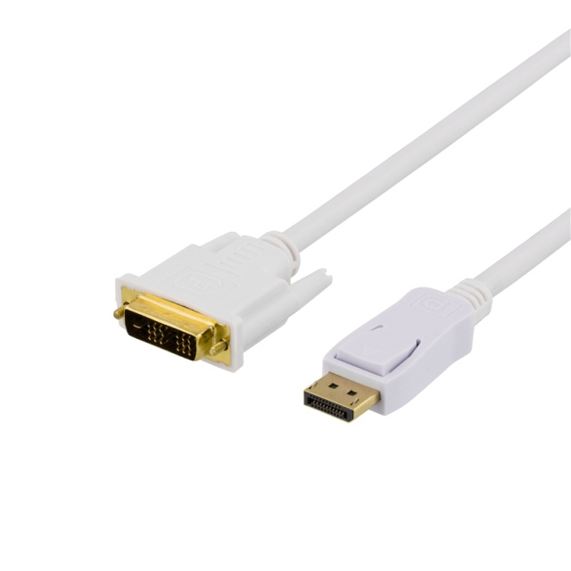 DELTACO DisplayPort till DVI monitorkabel, 20-pin ha - ha 1m, hvit