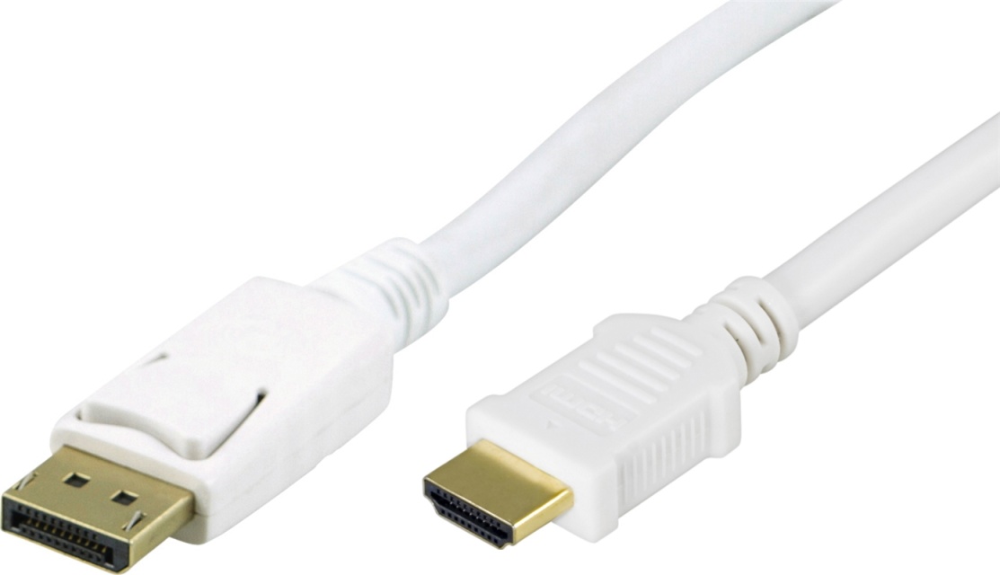 DELTACO DisplayPort til HDMI-skjermkabel, 20-pinners ha - ha 2 m, hvit (DP-3021)