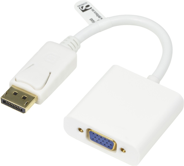 DELTACO DisplayPort til VGA-adapter, Full HD i 60H,hvit, 0,2m