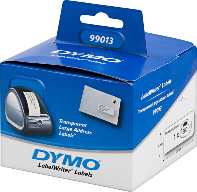 DYMO LabelWriter store gjennomsiktige adresseetiketter, 89x36mm, 260stk (S0722410)