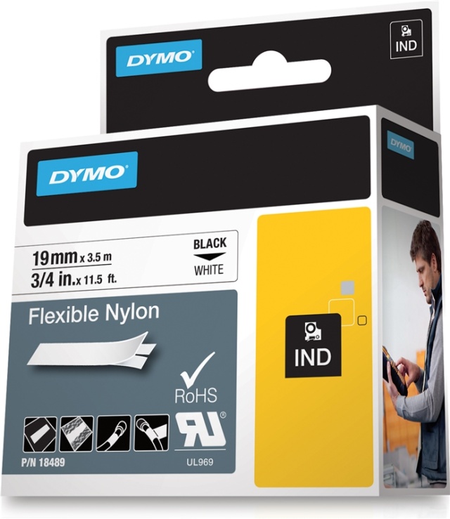 DYMO RhinoPRO merketeip fleks nylon 19mm, svart på hvitt