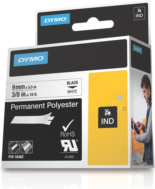 DYMO RhinoPRO merketeip perm poly hvit 9mm