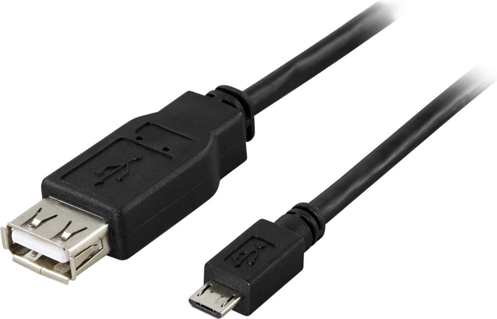 DELTACO USB-adapter Typ A hu - Typ Micro-B ha, 0,2m, OTG, svart