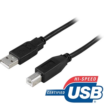DELTACO USB 2.0-kabel Type A hann - Type B hann 1 m, svart (USB-210S)