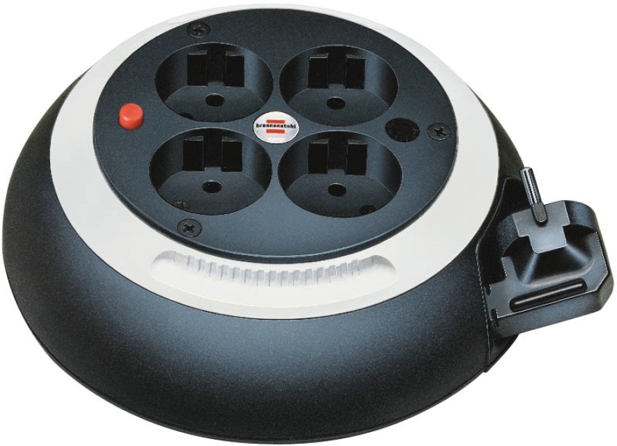 kabeltrommel, 4 jordede støpsler, 3m kabel, sikring, sikringsdeksel, svart/hvit (1109220)