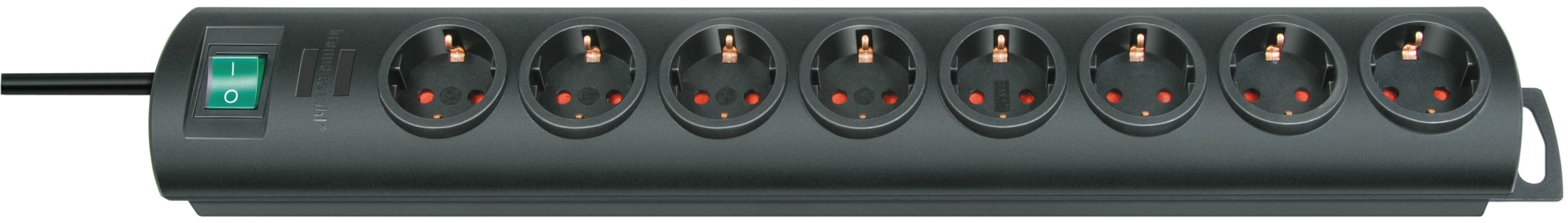 strømskinne, 8xCEE 7/4, 1xCEE 7/7, bryter, pinnedeksel, 2m kabel, svart (1153300128)