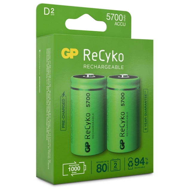 GP ReCyko oppladbart D-batteri