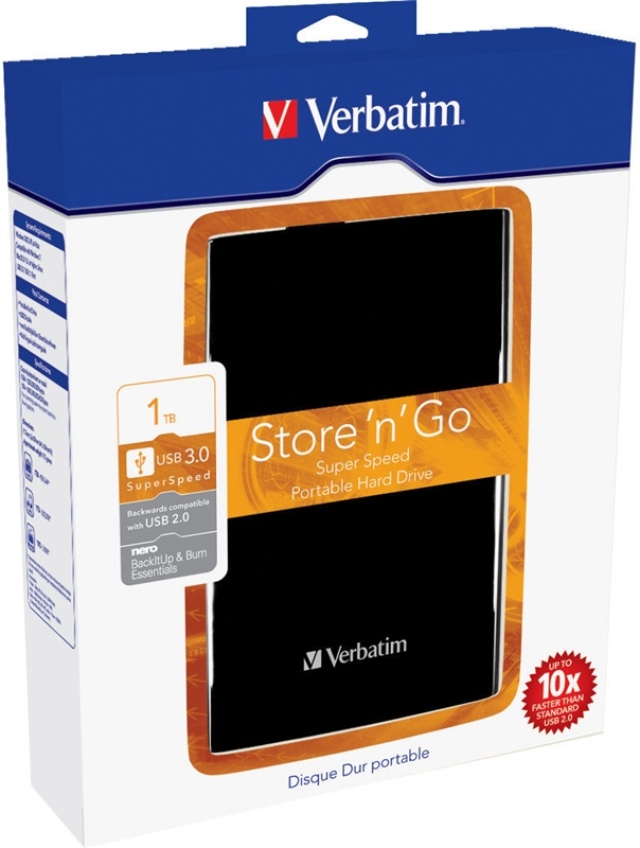 Verbatim ekstern harddisk, 1 TB, 2,5, USB 3.0, svart (53023)