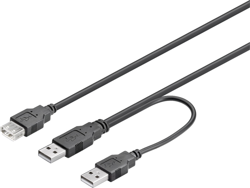 DELTACO USB-strömkabel, Y-kabel, 2xTyp A hane till 1xTyp A hona, 0,3 m