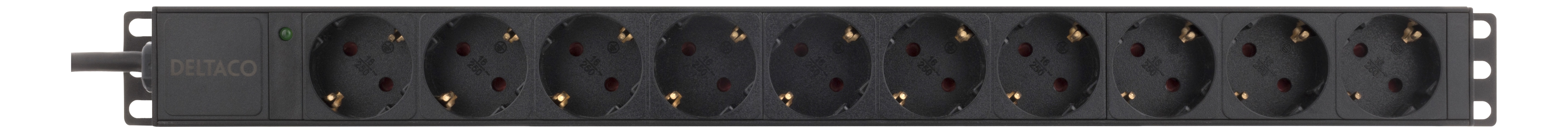 DELTACO Strømskinne med 10xCEE 7/4-kontakter, 1xCEE 7/7, 0,501m 1U,3m, svart (GT-8635)