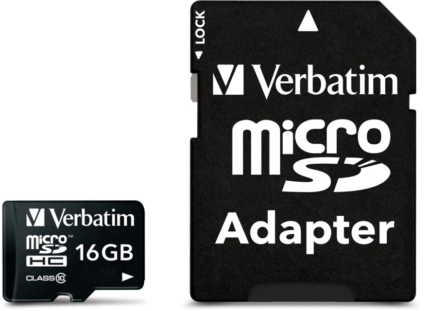 Verbatim microSDHC, 16 GB, klasse 10, inkl adapter (44082)