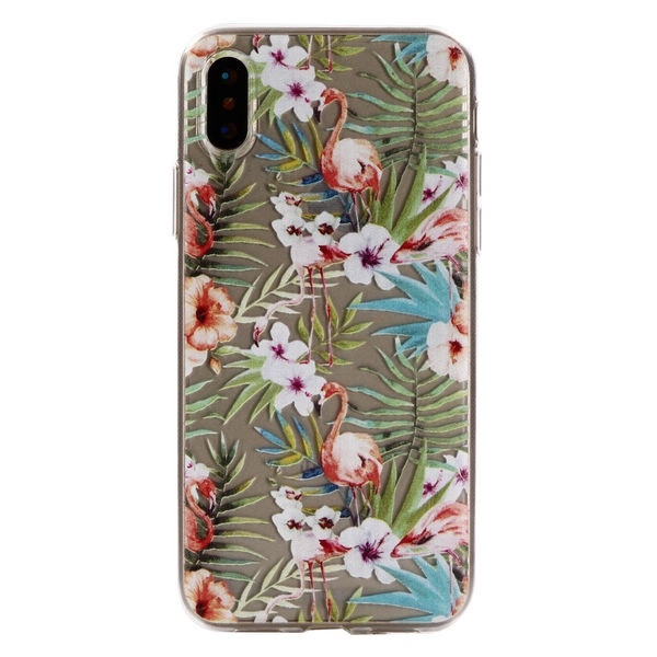 Mykt TPU-deksel for iPhone X/XS, Flamingo, Plants