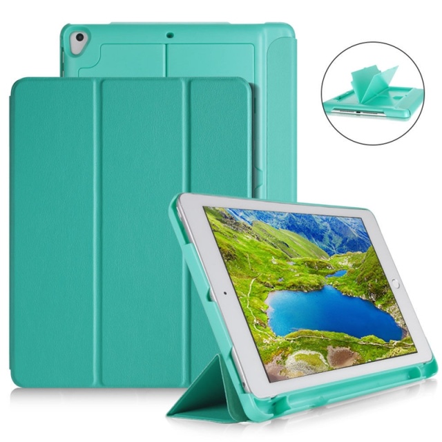 Etui med oppbevaring, USB-kabel Apple iPad 9,7" 2017, 2018, Turkis