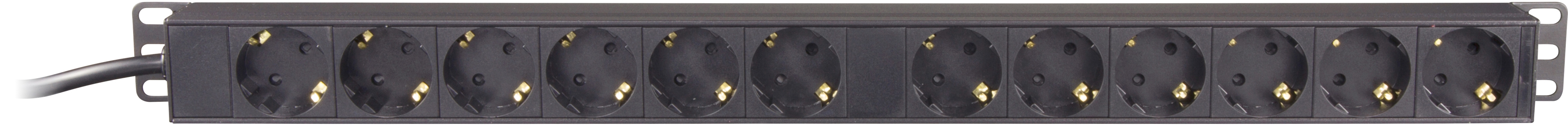 DELTACO strømskinne med 12xCEE 7/4-kontakter, 1xCEE 7/7, kapselbeskyttelse, 3m, svart (GT-8636)