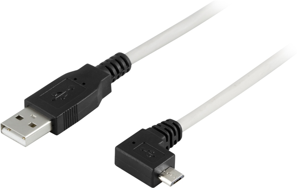 DELTACO USB 2.0 typ A till högervinklad Micro-B USB, 5-pin, 2m