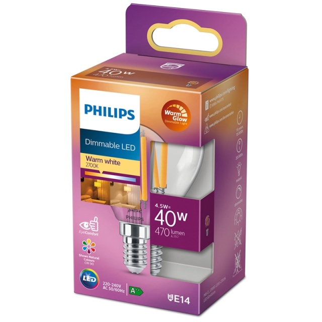 Philips LED E14 Sphere 40W 470 lm Clear Dimbar