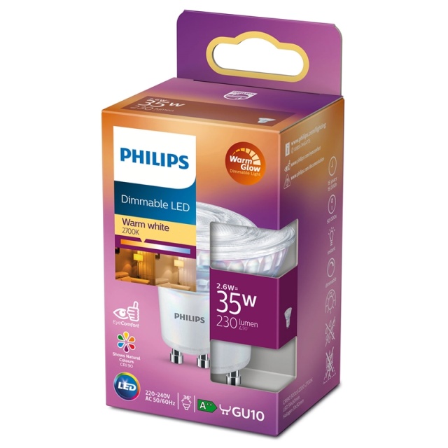 Philips LED GU10 Spot 35W dimbar WarmGlow 230lm