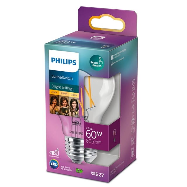 Philips LED SceneSwitch E27 Normal 60-30-16W klar