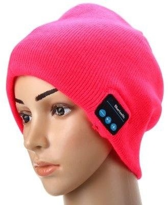 Strikket lue med innebygde Bluetooth-hodetelefoner, Cerise