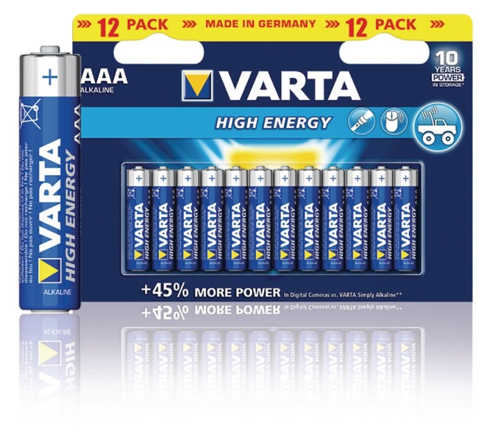 Varta Alkaline Batteri AAA 1.5 V High Energy 12-Pakke