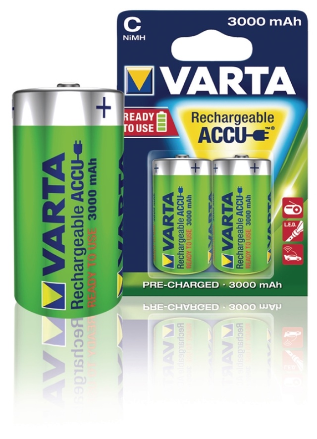 Varta Oppladbare batteri C | 1.2 V DC | 3000 mAh | Forhånds ladet | 2-Blister | HR14 | Grøn / Gul