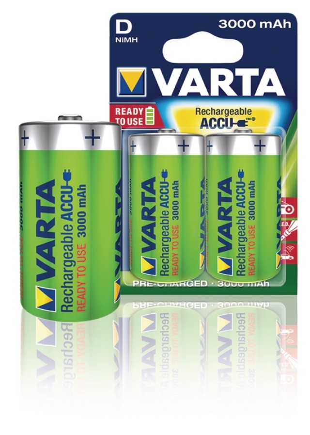 Varta Oppladbare batteri D | 1.2 V DC | 3000 mAh | Forhånds ladet | 2-Blister | HR20 | Grøn / Gul