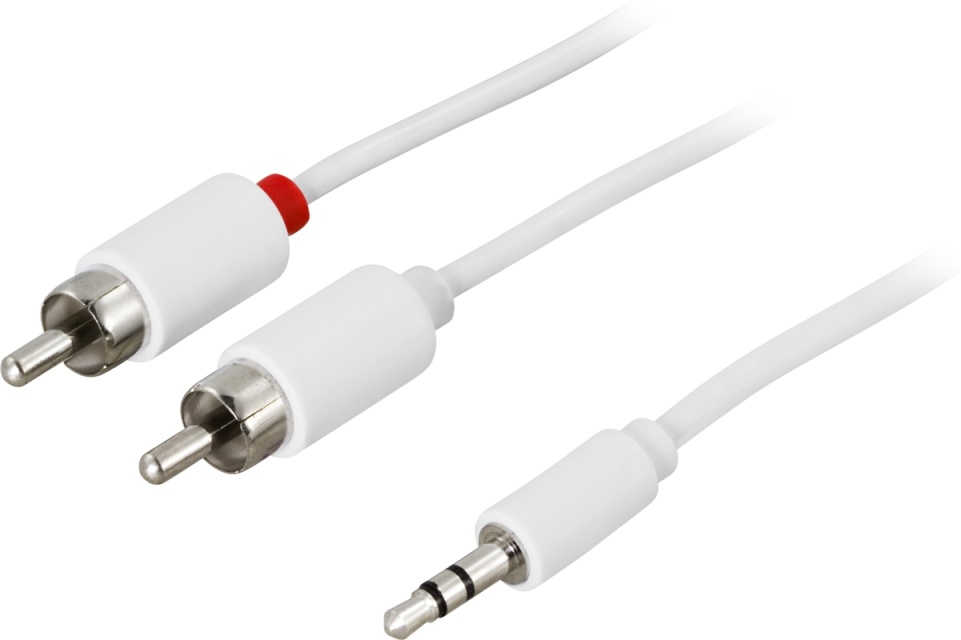 DELTACO lydkabel, 3,5mm output-2xRCA output 2m,hvit