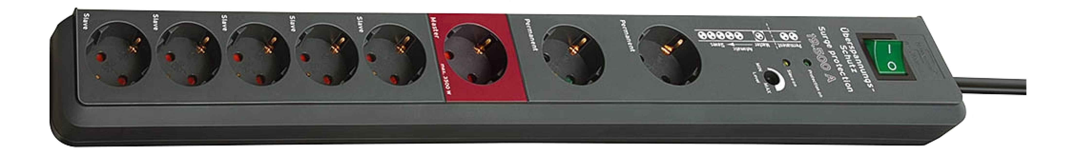 Brennenstuhl Secure-Tec 19.500A, 8xCEE 7/4, kjæledyrbeskyttelse, Master/slave, svart