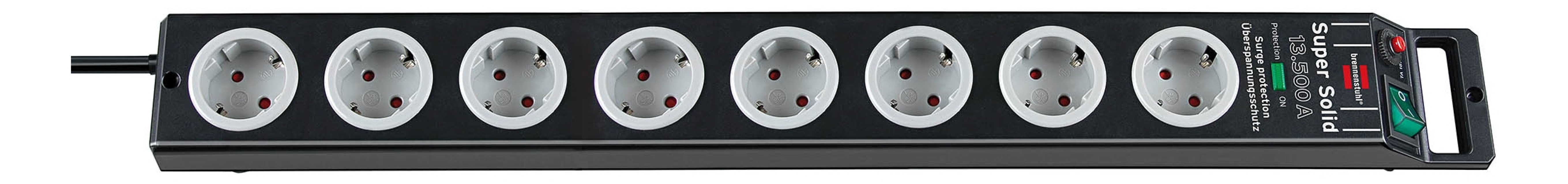 Super-Solid overspenningsvern 13.500 A 8-veis svart 2,5 m H05VV-F 3G1,5