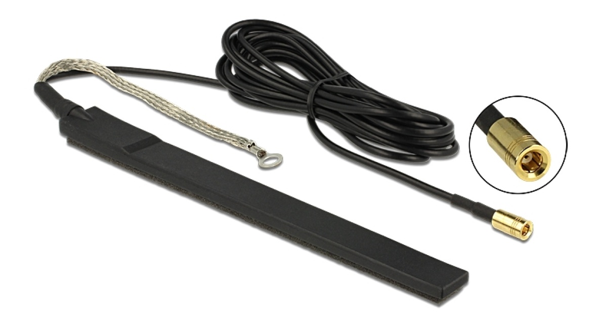 DeLOCK DAB+ antenne, aktiv, SMB ha, 23 dBi, 3m, klisteretikett, svart