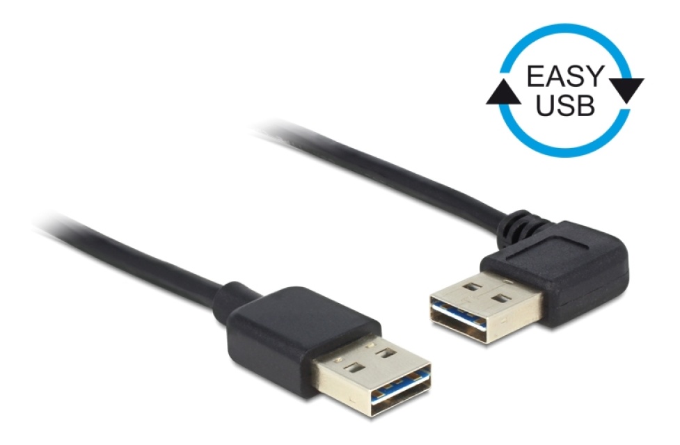 DeLOCK USB-kabel, ha - ha, vendbar kontakt, vinklet, 1m