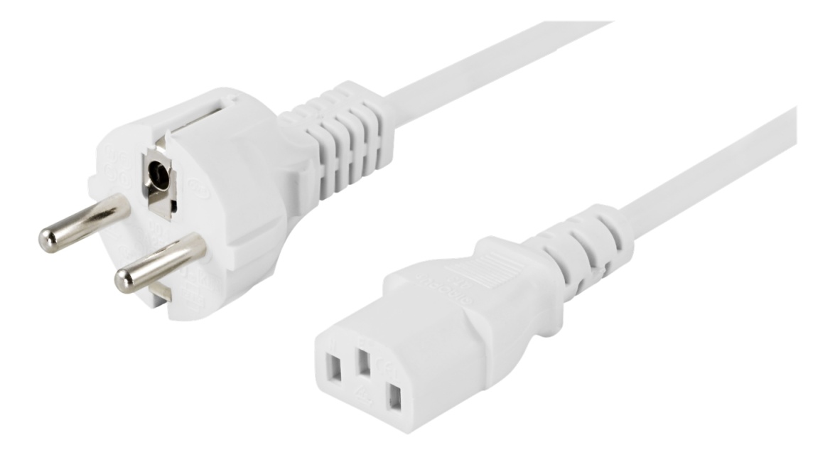 DELTACO jordingskabel, CEE 7/7 til IEC 60320 C13, 10 m, hvit