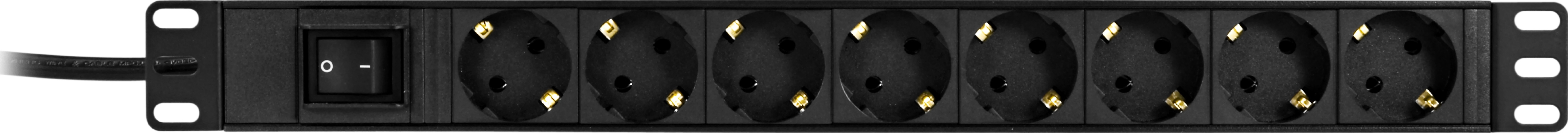 Grenuttag, 8xCEE 7/4, 1xCEE 7/7, brytare, 3m kabel, svart