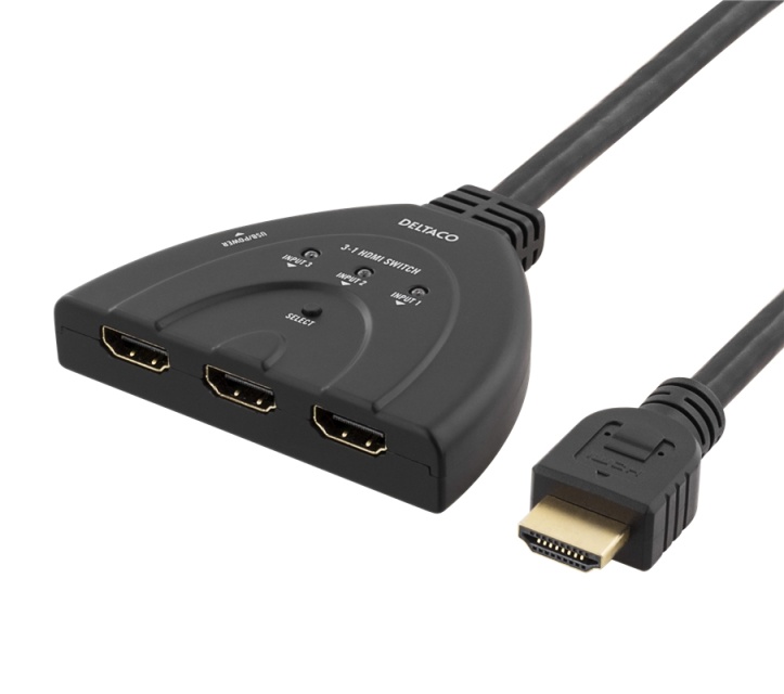 DELTACO HDMI-bryter, 3 innganger til 1 utgang, 4K i 60 Hz, 7.1, svart