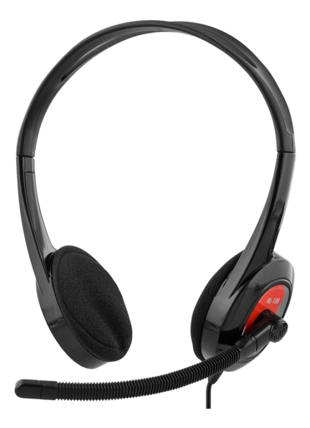 DELTACO Stereo Headset, on-ear, 1x3,5mm 4-pin, 1,8m, svart/rød