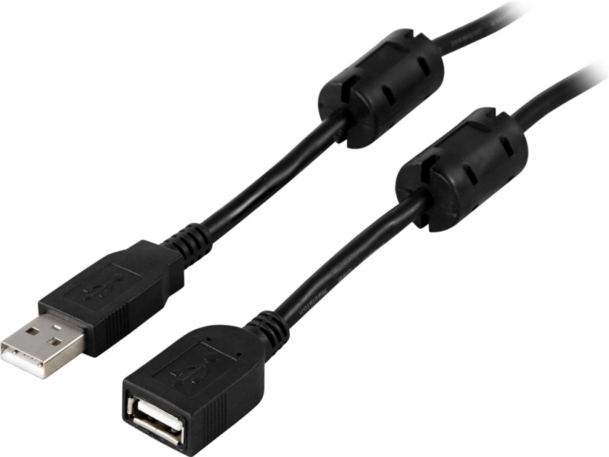 DELTACO USB 2.0 kabel Typ A output-Typ A input,ferritkjerner,2m,svart