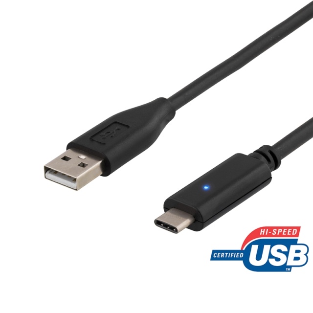 DELTACO USB 2.0-kabel, Type C - Type A hann, 1,5 m, svart