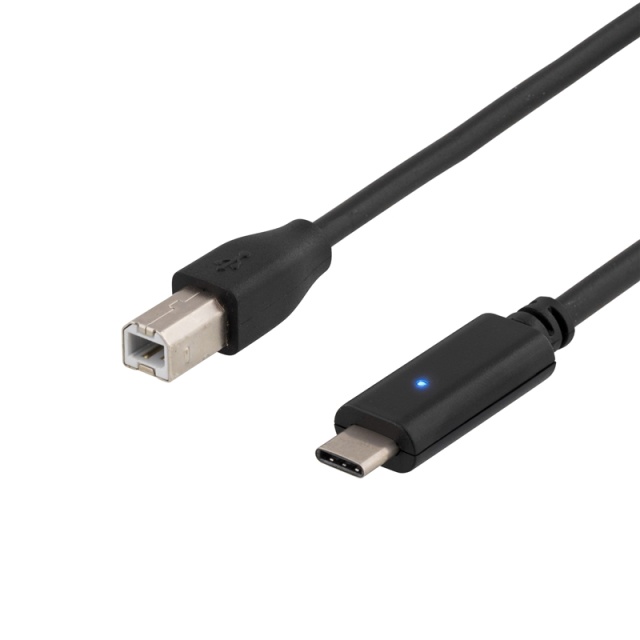 DELTACO USB 2.0-kabel, Type C - Type B hann, 1 m, svart